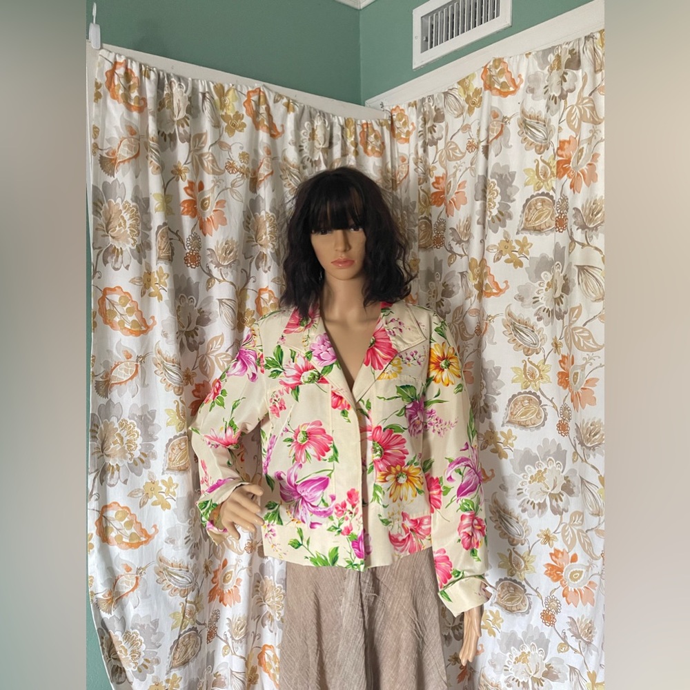 Vintage Transitions 100% Silk Open Blazer Jacket Multicolor L